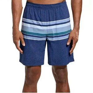 NEW Kirkland Signature Men's M Swim Short Blue Stripe Stretch Fabric